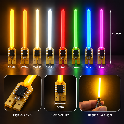 Picture of 59mm 3V LED Meteor Shower Filament – 2/4 Segment Running Water Effect, Horse Running Light, Dynamic String Light Source for ST64 Bulbs