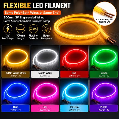 Picture of 300mm 3V Flexible LED Filament – Same-End Positive & Negative Wiring, Soft Retro Atmosphere Lamp