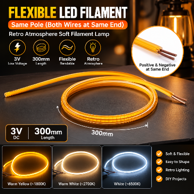 Picture of 300mm 3V Flexible LED Filament – Same-End Positive & Negative Wiring, Soft Retro Atmosphere Lamp