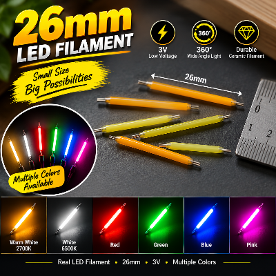 Picture of 26mm 3V Ceramic LED Filament Light – 360° Wide Angle, Multiple Colors, DIY Bulb & Lamp Making