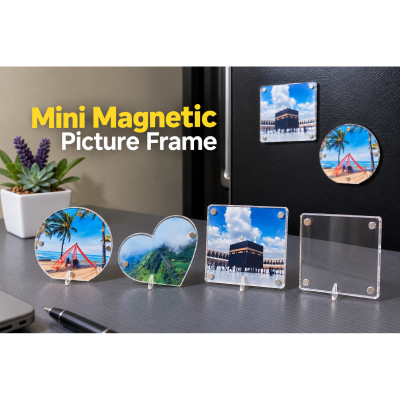 Picture of Mini Magnetic Picture Frame – Clear Frameless Acrylic Photo Frame with Desk Stand & Metal Surface Mount