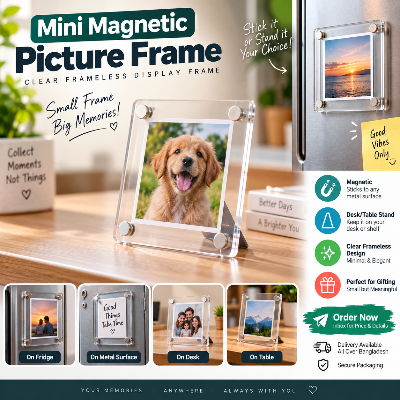 Picture of Mini Magnetic Picture Frame – Clear Frameless Acrylic Photo Frame with Desk Stand & Metal Surface Mount