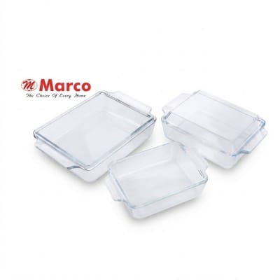 Picture of Marco Brand rectangular Ovenproof Glass Serving Dish transparent 3pieces with lid 2.0liter 1.5liter 1.0liter 