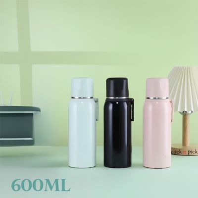 Picture of Stainless Steel Vacuum Flask with glossy finish with handle, cup 600ml beautiful gift item modern lifestyle 