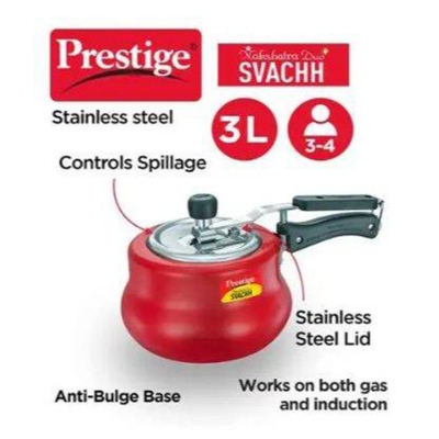 Picture of Prestige Pressure Cooker Red Color with Induction bottom 3 Liter (10752) Red