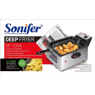 Picture of Sonifer SF-1004 Adjustable Thermostat 2400W 6L Cooking Oil Big Household Stainless Steel Electric Deep Fryer Silver