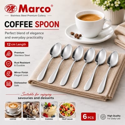 Picture of Marco Brand Minimalist Modern Silver Color Dessert Coffee Stirring 6 pieces Stainless Steel Spoon Set Suitable for Enjoying Sweets Desserts and Savories Silver