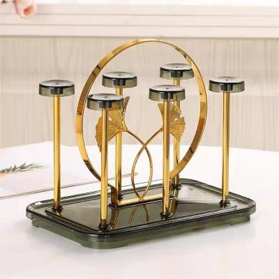 Picture of Kitchen Dining Table Living Room Office Luxury Golden Modern Design Glass Drying Rack Stand with Plastic Base Cup Drainer Holder Tree for Coffee Mug Drinking Glasses for Countertop Storage Gold