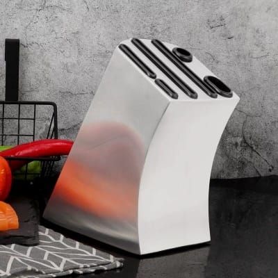 Picture of Thick 304 Stainless Steel Knife Stand (only the stand) Metal Desktop Japanese Santoku Slices Knives Storage Rack Knife Holder Chef Knife Block Silver