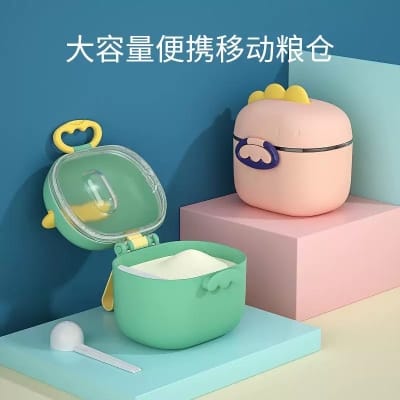 Picture of Portable Airtight Baby Formula Cereal Ready-mix Feeding Milk Powder Container 400ML Cute Adorable Dinosaur Shape Travel Food Storage Milk Powder Boxes with Measuring Spoon 