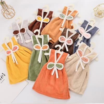 Picture of Microfiber One Piece Hand Towel with Hanger Beautiful Design High Absorbent Colorful Home Decoration Girl Frock Dress Shape Cute Modern Aesthetic Premium Quality Multicolor