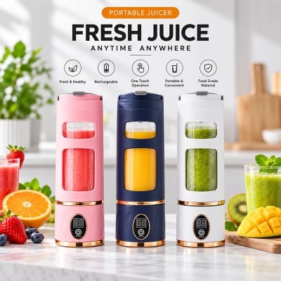 Picture of For Summer and Hot Season New Home Personal Rechargeable Juicer Fully Automatic Juice Fruit Processing Machine Portable Juice Blender Stainless Steel Blades for Portable Outdoor Travel With Countdown Timer 