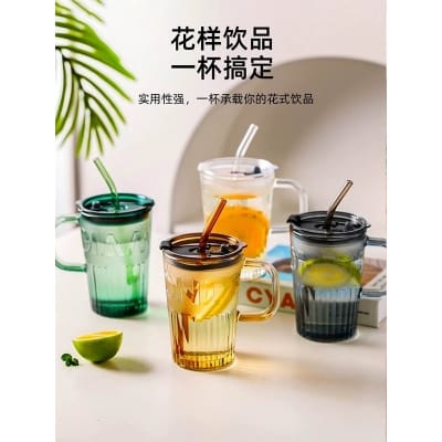Picture of Glass Drinking Mug 435ml Retro Fashion With Straw High Quality Glassware For Personal Office Students Gifts 