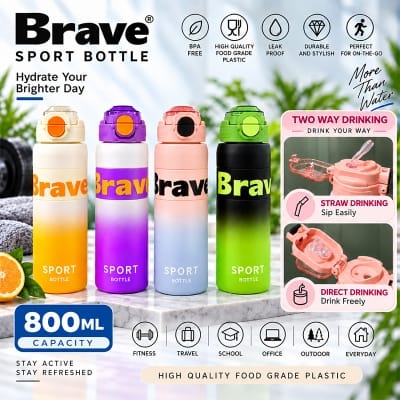 Picture of Colorful Gradient Body Food grade Plastic Water Bottle 800ml With Straw and Drinking And Carry Loop and Rubber Coating Multicolor