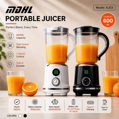 Picture of MDHL Brand 600ML USB TYPE C Rechargeable BPA Free Portable Shakes and Smoothies Personal Blender Protein Frozen Drink Juicer Blender 