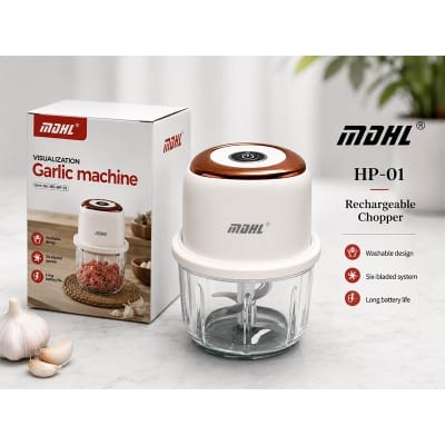 Picture of MDHL Brand High Quality Rechargeable Chopper with Super Sharp 6 Blades and 350ml Capacity High Transparent Glass Bowl with Rubber Grip Bottom Suitable for Modern Kitchen Compact Size Portable Kitchen Gadget Multicolor