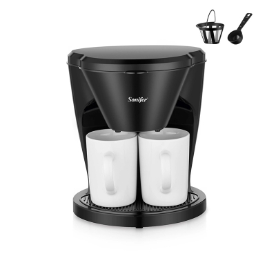 Picture of Sonifer SF-3592 Drip Coffee Maker Rapid Heating Brewing with 2 Ceramic Cups for Office Home Black