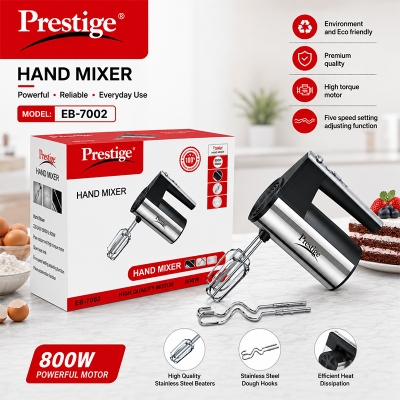 Picture of Prestige Household Electric Egg Beater with Stainless Steel Body Cover 800 watts Baking Tools Cake Beater Multi-Functional Electric Egg beater Automatic Cream Whipping Stirring Silver
