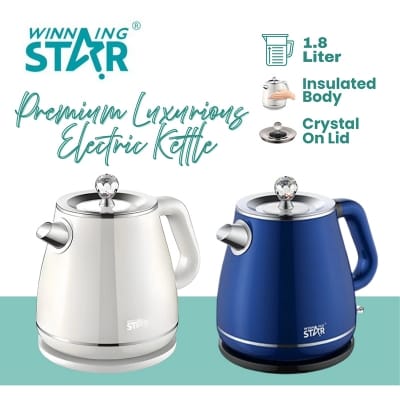 Picture of Winning Star Electric Kettle Premium with Crystal Top Lid 1.8 Liter capacity for household travel kitchen office Luxurious design Insulated Body safe tea coffee instant water boiling suitable for urban modern lifestyle 