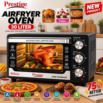 Picture of Electric Airfryer Oven with double glass door Prestige brand 30 Liter Black