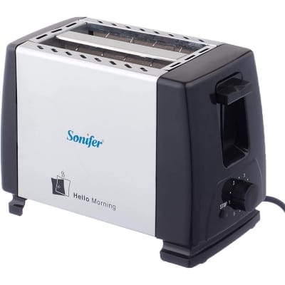 Picture of Sonifer SF-6007 for kitchen smart pop-up vertical electric 2 slice stainless steel mini bread toaster 700 watts Silver