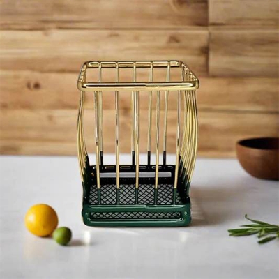 Picture of Spoon Holder Pen holder for modern lifestyle retro style golden color square and round shape metal body 