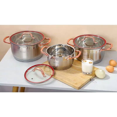 Picture of Kaisa Villa KV-6628 6 pieces Kitchen Stainless Steel Soup Pot Cooking Pot Set soup & stock pots 5 liter, 6 liter, 8 liter Silver