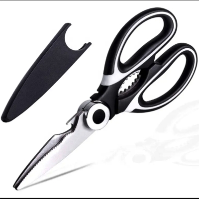 Picture of 2024 Hot Selling Kitchen Accessories Stainless Steel Scissor Multifunctional Plastic Handle Heavy Duty Kitchen Scissors with protect cover Black