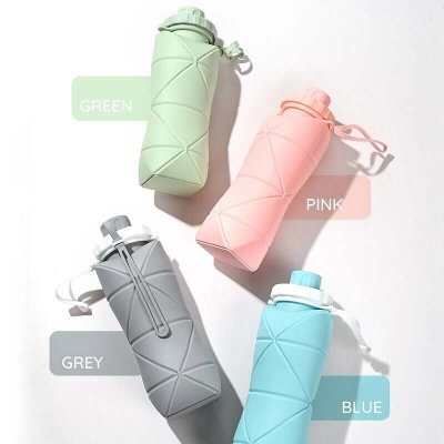 Picture of Food Grade Easy To Carry Camping Water Bottles Silicone Collapsible Water Bottle 600ml Foldable Water Bottle Silicone 