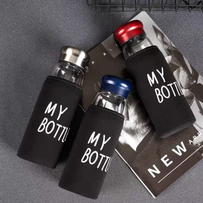 Picture of Advanced High Transparency Water Cups Portable Clear Bottle Gym Outdoor Back School Glass Bottle 500ml With Foam Cover Pouch Multicolor