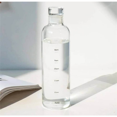 Picture of Clear Glass Water Bottles With Time Marker And Airtight Lids, Reusable Glass Drinking Bottles, Drink Water Bottle 500ml，Suitable For Drinks, Juices, Sodas, Coke, As Gifts Etc.(500ml) 