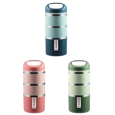 Picture of Tedemei Brand 3 Layers 1.43 Liters Stainless Steel Lunch Box with additional layer at the top 