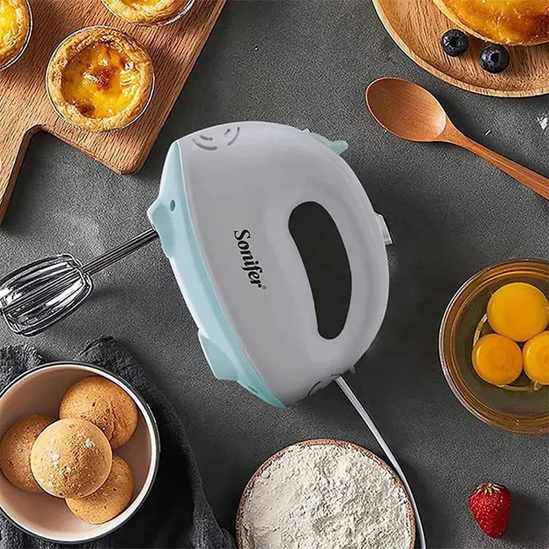 Picture of SF-7019 - Low Noise - Easy to Eject - Beater & Mixer Hooks - Copper Motor - Electric Egg Beater / Hand Blender / Dough Mixer 100 watt White