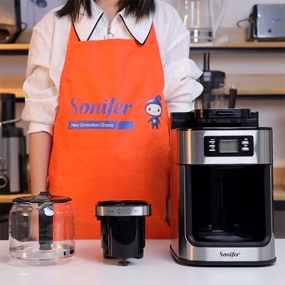 Picture of Coffee Maker with attached Coffee Bean Grinding Sonifer SF-3541 home smart digital 1.2 liter electric automatic bean to cup coffee maker with grinder machine Black