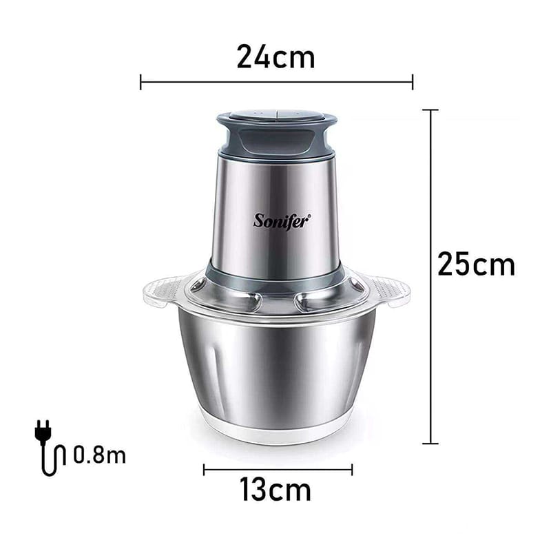 Picture of Sonifer SF-8058 Kitchen 300w Copper Motor 1.8 Liter Stainless Steel Bowl Small Electric Meat Grinder Chopper 