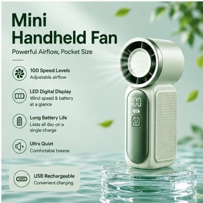 Picture of Pocket Size Mini Turbo Five-Speed 1200mAh Battery-Powered Outdoor Handheld Fan with Digital Display Portable Pocket Cooling Fan 