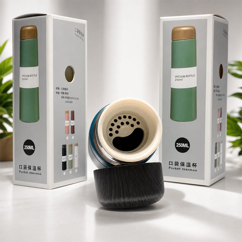 Picture of New Design 250ml Portable Japanese Style Double Wall 18/8 BPA Free Mini Pocket Cup Stainless Steel Insulated Water Bottles with Accent Color Lid 