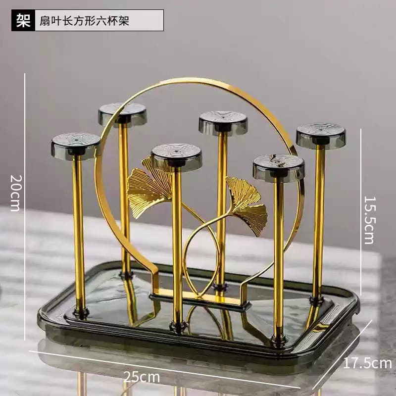 Picture of Kitchen Dining Table Living Room Office Luxury Golden Modern Design Glass Drying Rack Stand with Plastic Base Cup Drainer Holder Tree for Coffee Mug Drinking Glasses for Countertop Storage Gold