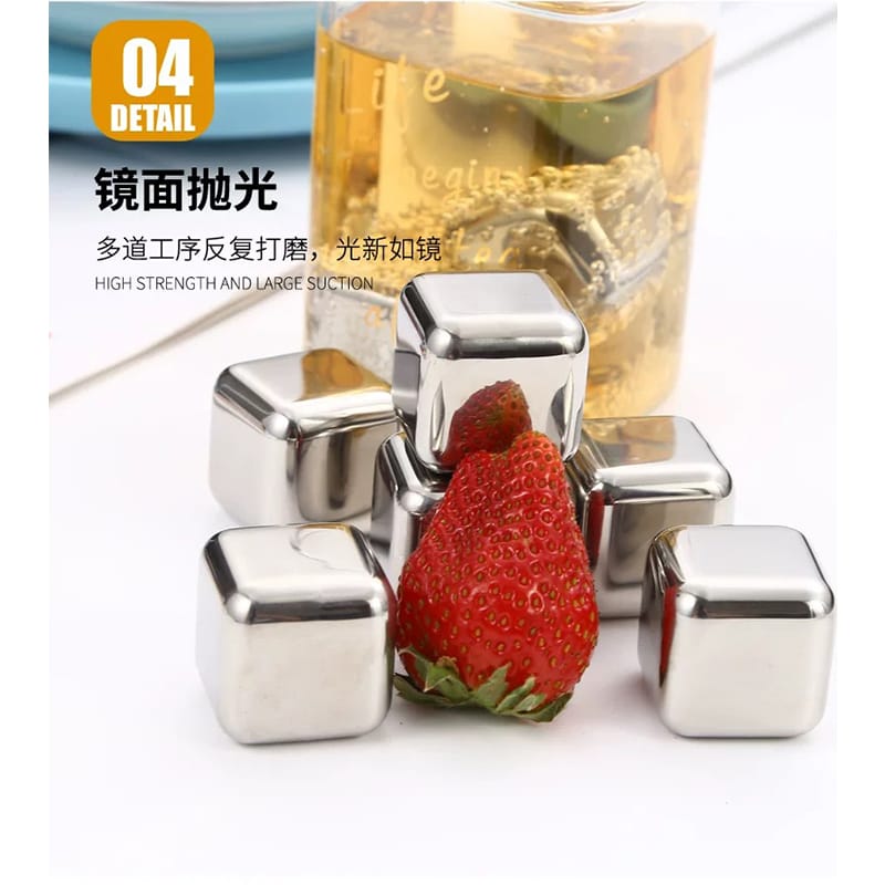 Picture of Food Grade 304 Stainless Steel Beverage Ice Cube New Type Square Metal for Drinks Silver