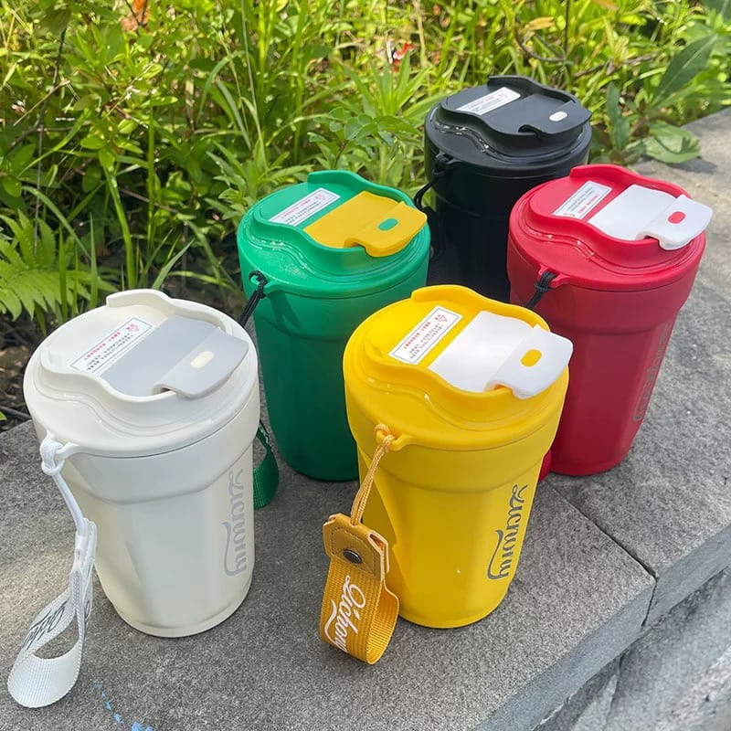 Picture of Stainless Steel 316 grade Octagonal Coffee Cup Portable Double-Layer Thermos for Outdoor Gym Activities Hit Style with Strap 450ml 