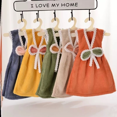 Picture of Microfiber One Piece Hand Towel with Hanger Beautiful Design High Absorbent Colorful Home Decoration Girl Frock Dress Shape Cute Modern Aesthetic Premium Quality Multicolor