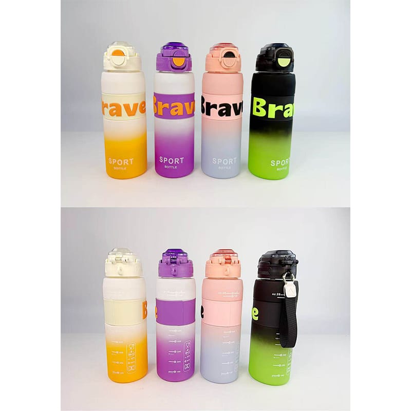 Picture of Colorful Gradient Body Food grade Plastic Water Bottle 800ml With Straw and Drinking And Carry Loop and Rubber Coating Multicolor