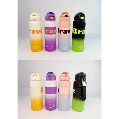 Picture of Colorful Gradient Body Food grade Plastic Water Bottle 800ml With Straw and Drinking And Carry Loop and Rubber Coating Multicolor