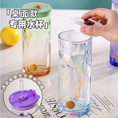 Picture of High Quality 400ML Colorful Gradient Glass Mug Cups Tea/coffee/juice Cup for Hot and Cold Drinks Juice Milk Coffee Cup Tumbler Cup with Lid and Straw 