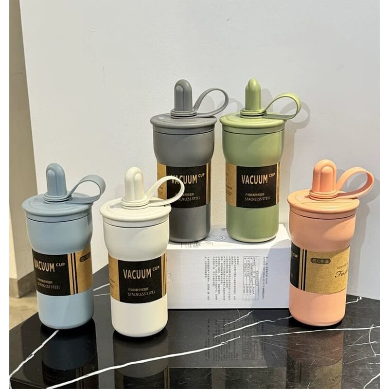Picture of Stainless Steel SS316 Exquisite Vacuum Insulated Cup Portable Water Cup 560ml Coffee Mug Cup Double-drink Vacuum Thermos Tumbler with Straw Cap and Handle for Outdoor Hiking Couple and Daily Use 