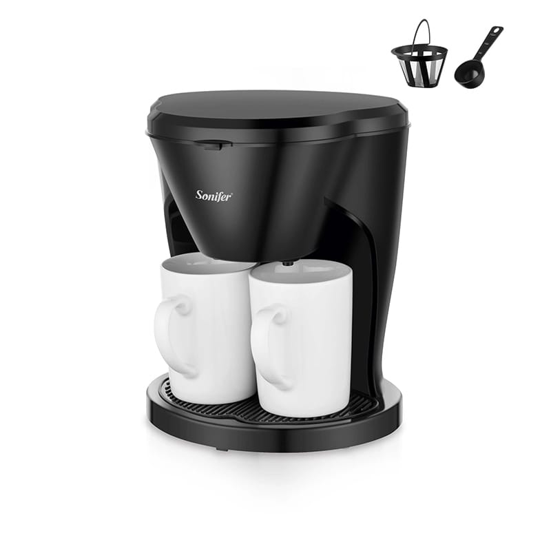 Picture of Sonifer SF-3592 Drip Coffee Maker Rapid Heating Brewing with 2 Ceramic Cups for Office Home Black