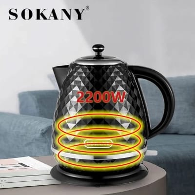 Picture of SOKANY SK-1032 Electric Kettle with 2200W Power and 1.7L Capacity Unique Diamond Design Black
