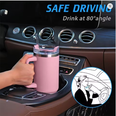 Picture of Trendy 40oz (NON-VACUUM; SPILLS WATER WHEN TILTED) Insulated Tumbler with Handle and Straw for Daily Life Travel Iced Coffee Cup Reusable Stainless Steel Insulated Water Bottle 1183ml 