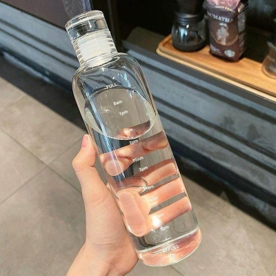 Picture of High Quality Glass Water Bottle with Time Marker, Reusable Glass Beverage Bottle Milk Bottle Juice Bottle, Glass Drinking Bottle with Protection Sleeve 