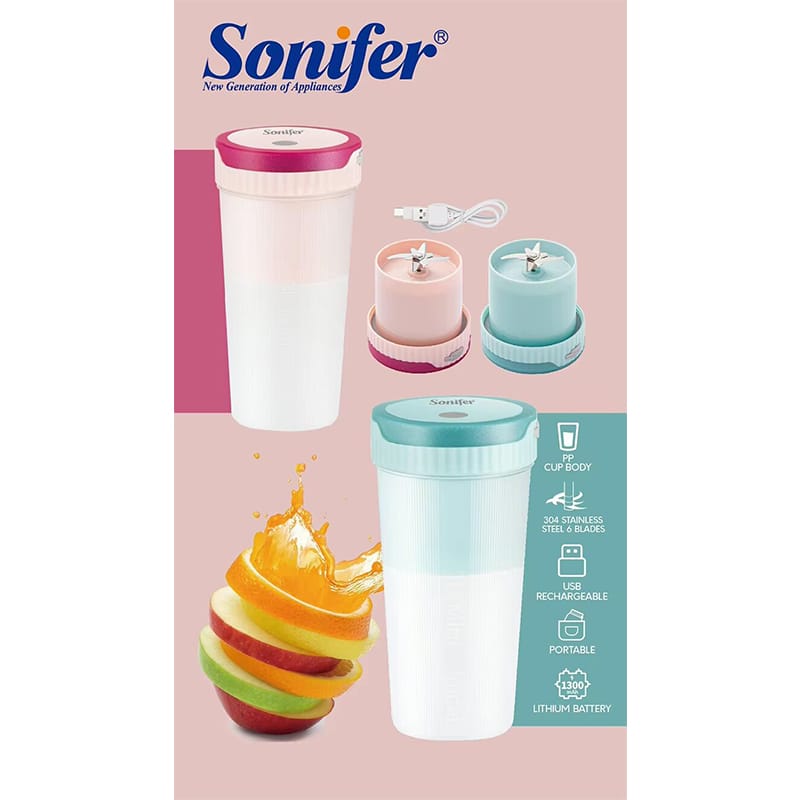 Picture of Sonifer SF-8130 Multi-function Custom Portable Mixer USB Type-C Blender Cup Portable Mini Cup Juicer for Travel Home Use 